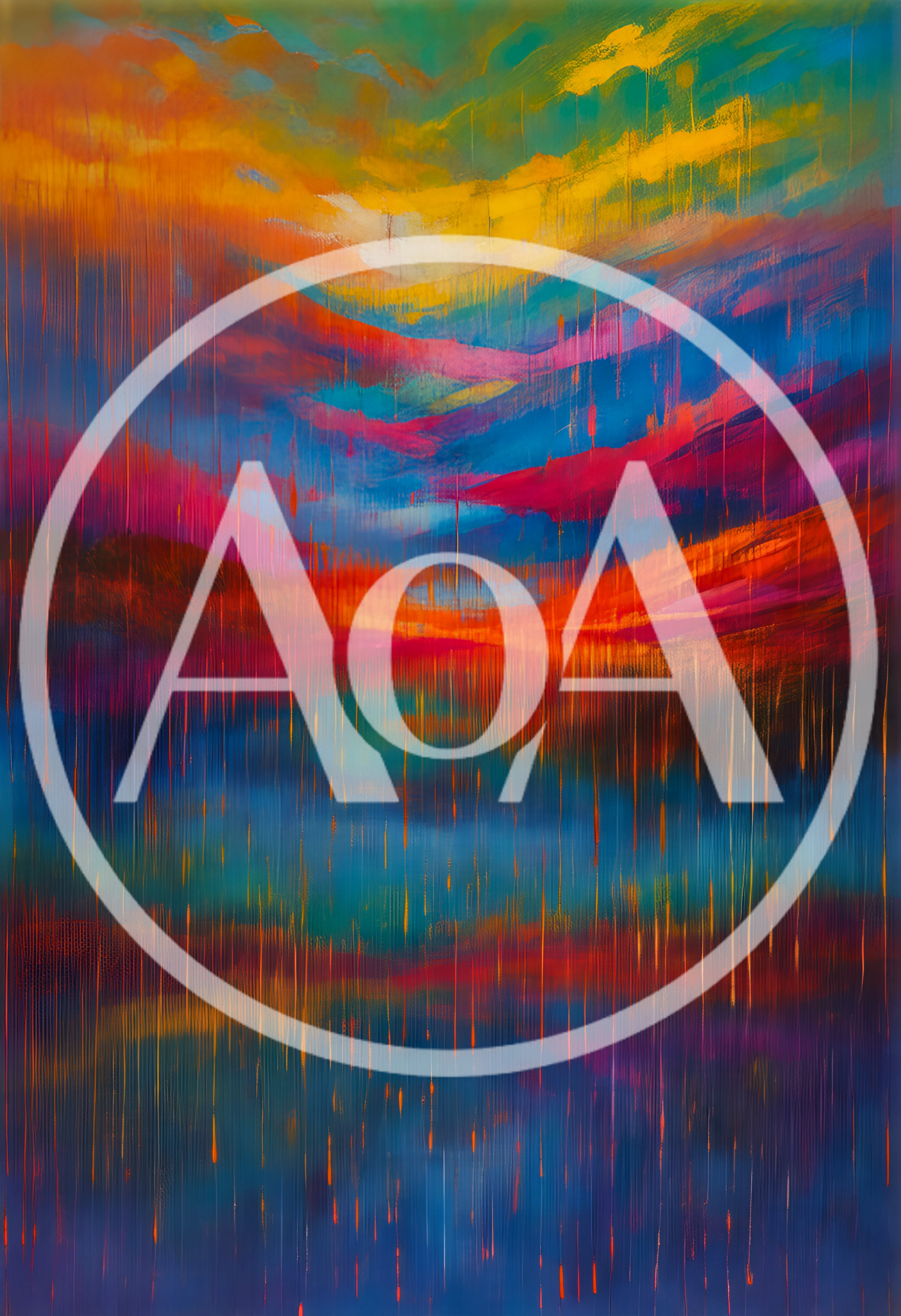 Abstract Oil Painting With Vibrant Vertical Drip Effects