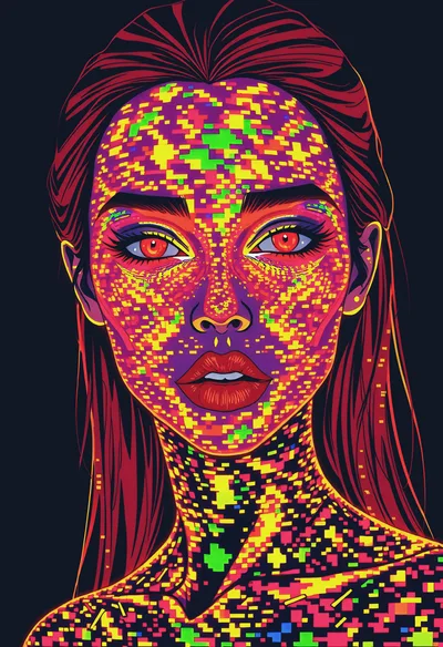 Digital Glitch Portrait Of A Woman With Neon Skin