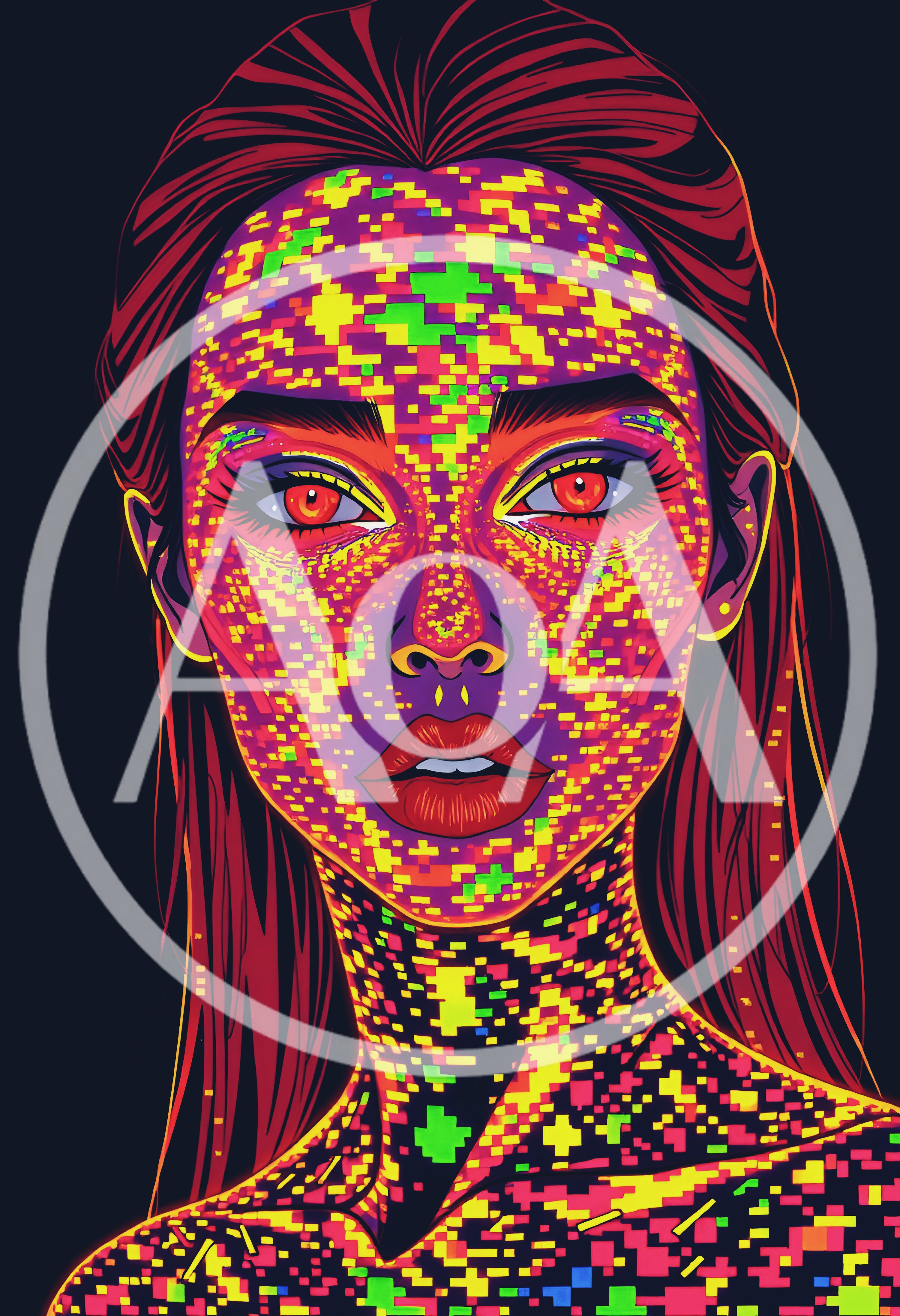 Digital Glitch Portrait Of A Woman With Neon Skin