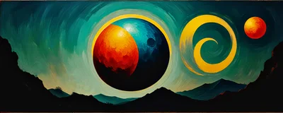 Surreal Abstract Landscape With Celestial Spheres And Swirls