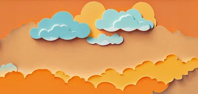 Paper Cutout Style Clouds On Orange Background