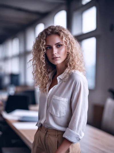 Professional Woman With Curly Hair In Modern Office