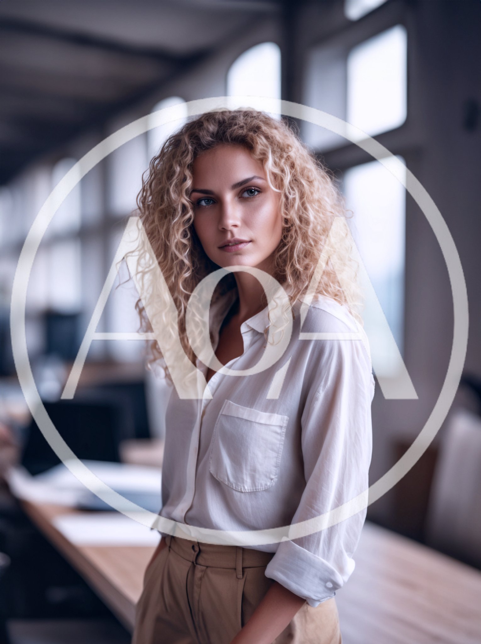 Professional Woman With Curly Hair In Modern Office