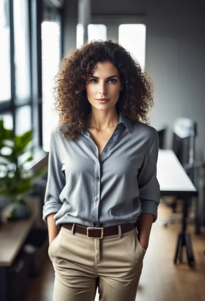 Professional Woman With Curly Hair Standing In Office