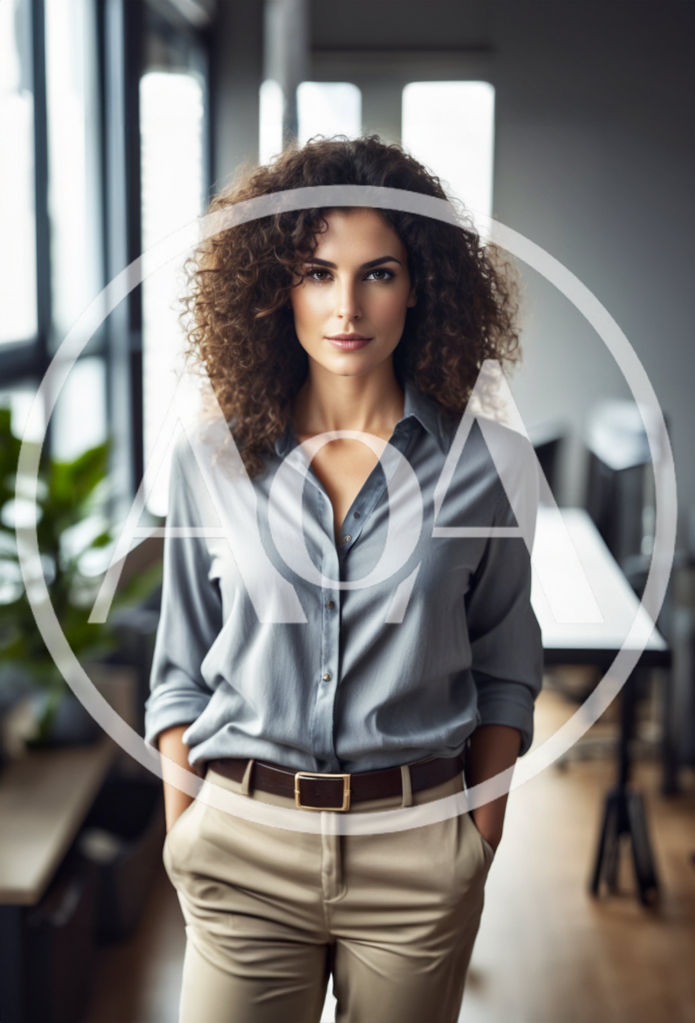 Professional Woman With Curly Hair Standing In Office