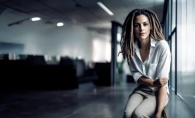 Professional Woman With Dreadlocks Sitting In Modern Office