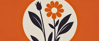 Minimalist Floral Illustration With Orange Flower And Dark Leaves