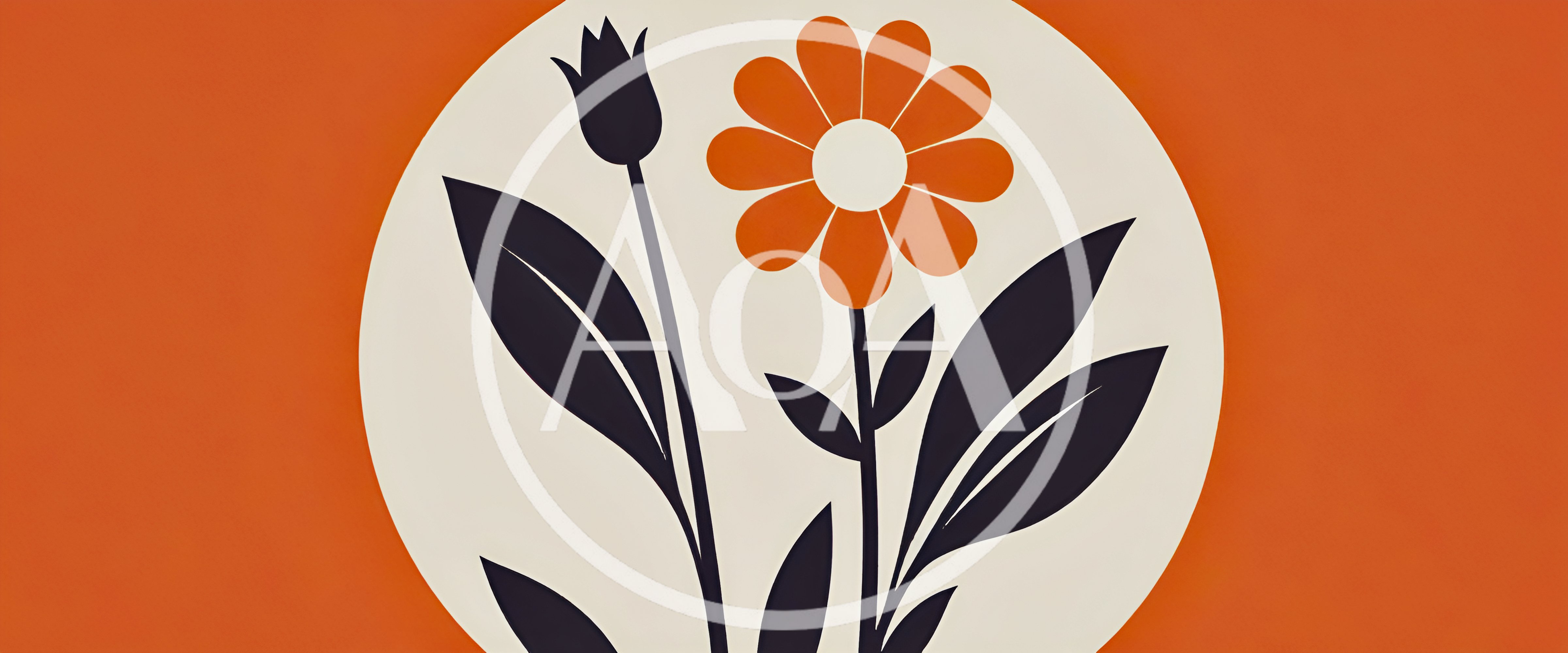 Minimalist Floral Illustration With Orange Flower And Dark Leaves