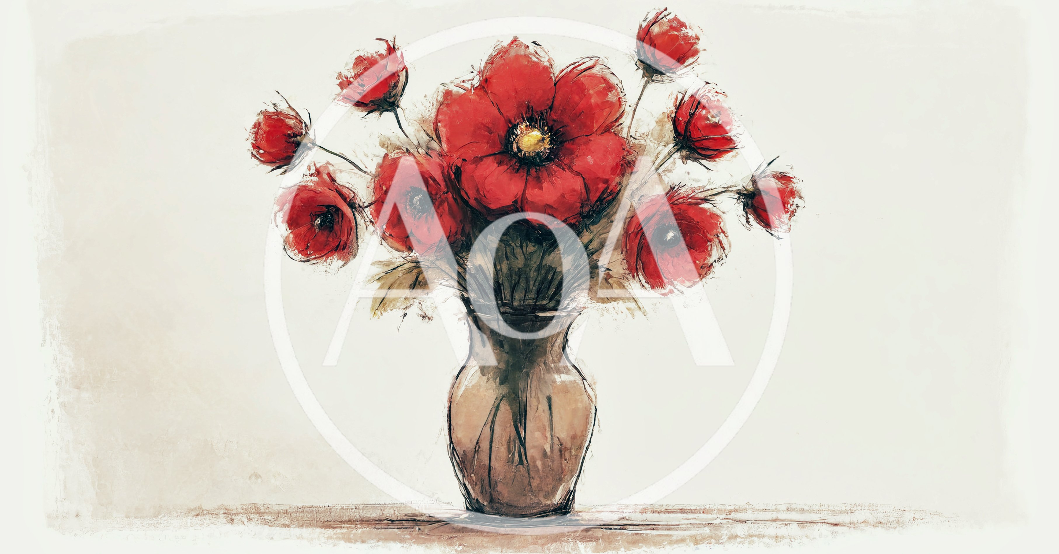 Impressionistic Oil Painting Of Red Poppies In A Vase