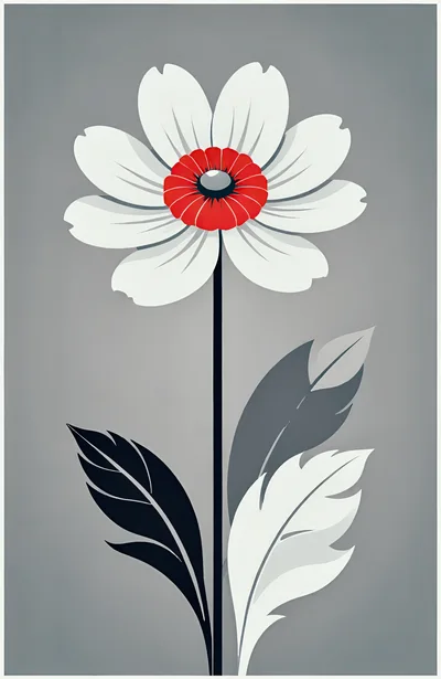 Minimalist Stylized White Flower With Red Center