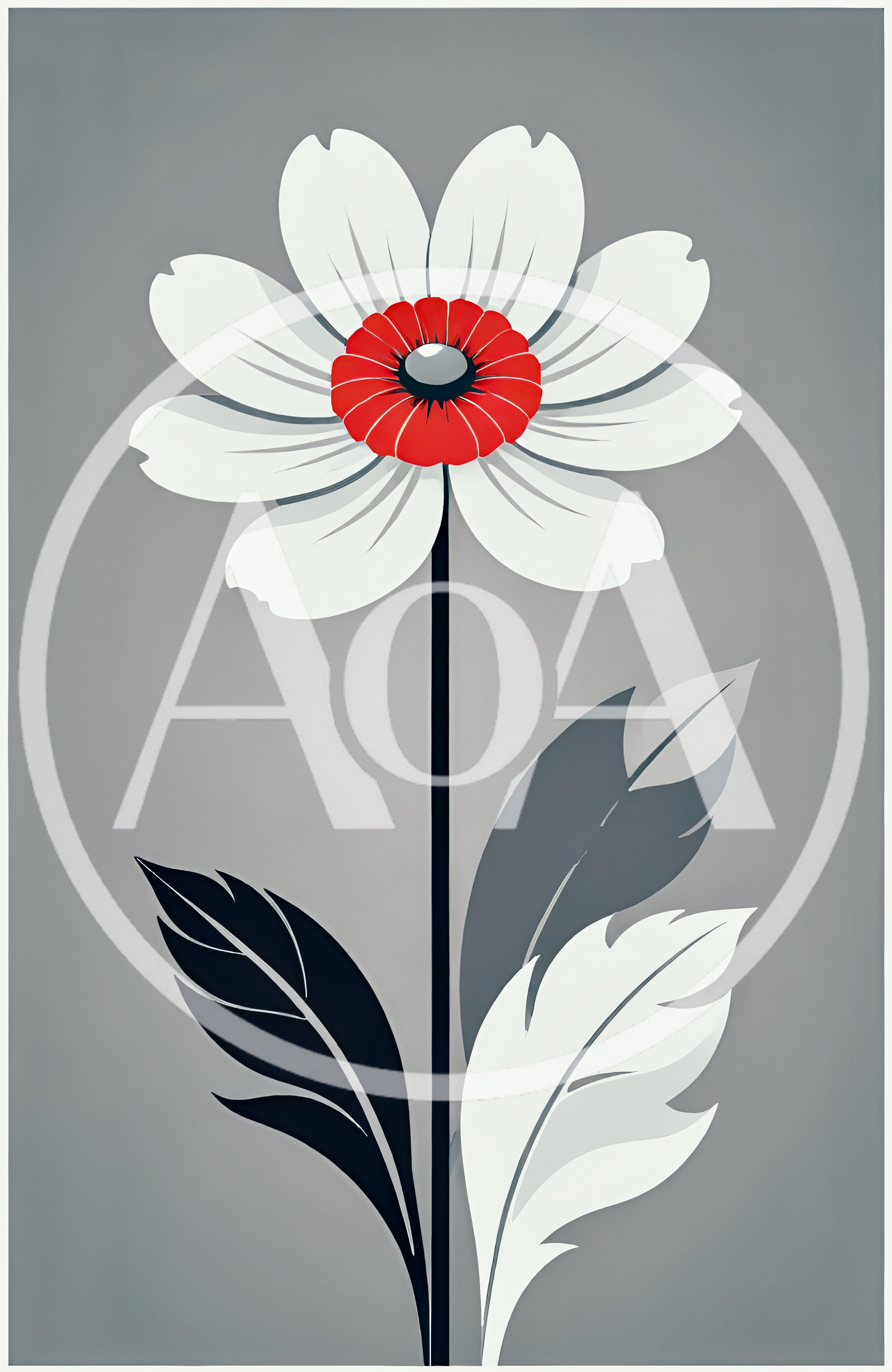Minimalist Stylized White Flower With Red Center