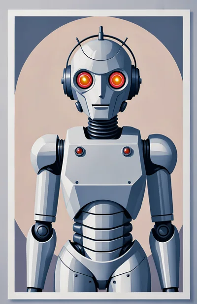 Retro Futuristic Robot Portrait Illustration