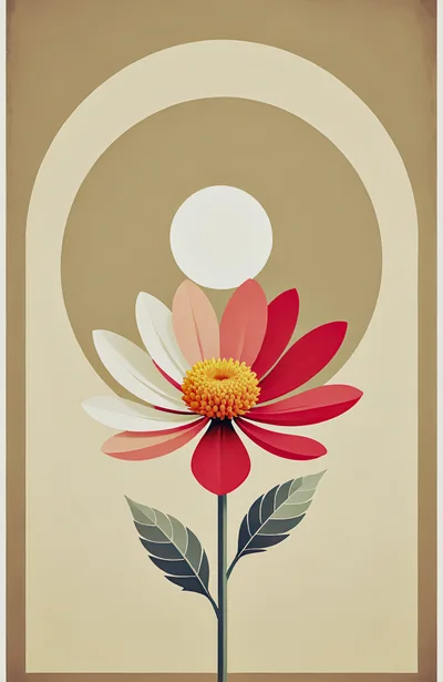 Minimalist Floral Illustration With Geometric Arch Background