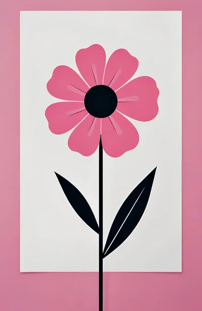 Minimalist Pink Flower Illustration On White Background