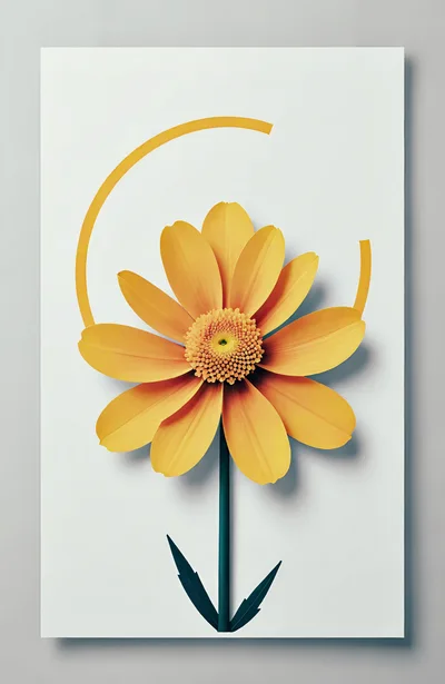 Minimalist Yellow Flower Illustration With Geometric Arc