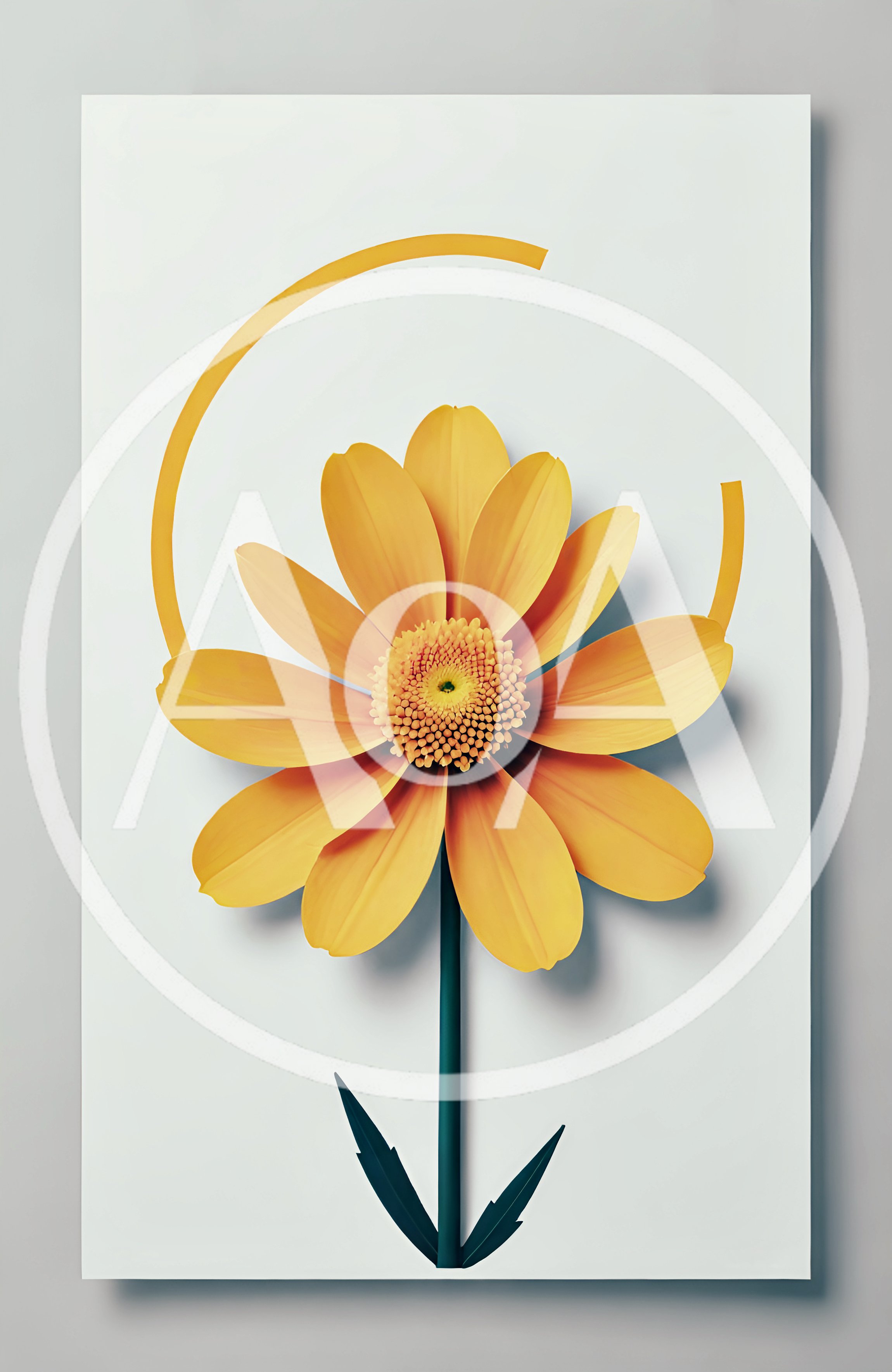 Minimalist Yellow Flower Illustration With Geometric Arc