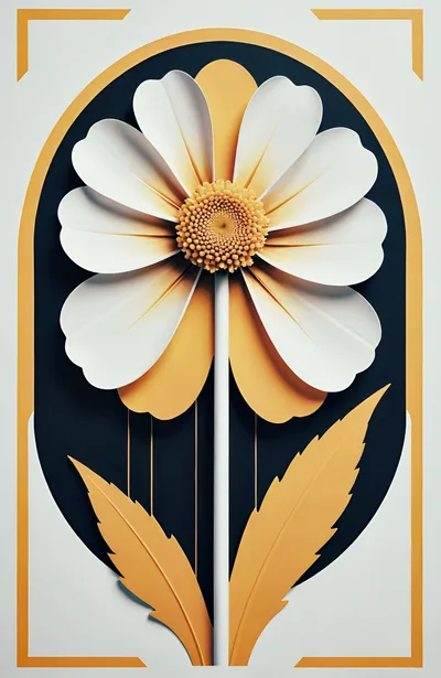 Stylized Daisy Flower Illustration With Geometric Arch