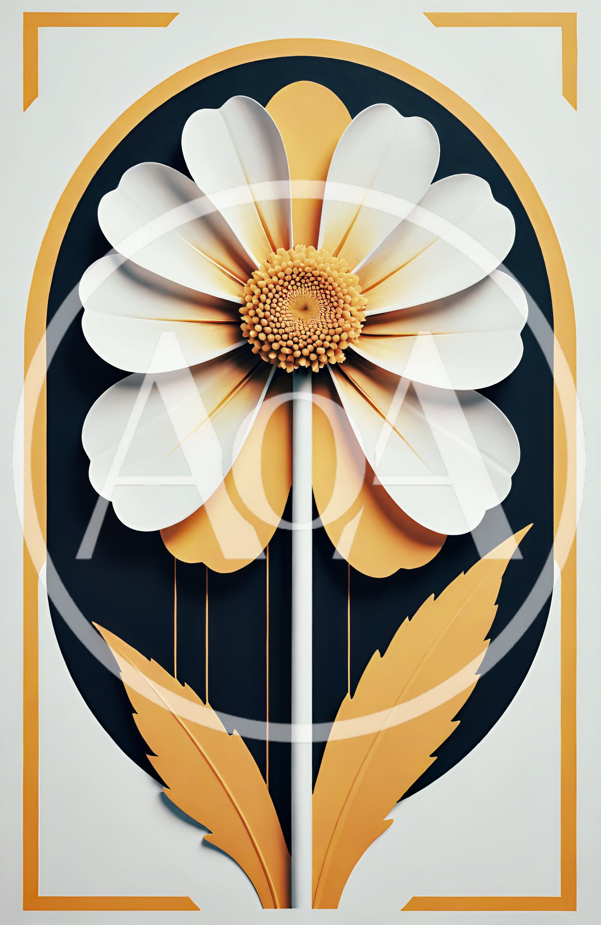 Stylized Daisy Flower Illustration With Geometric Arch