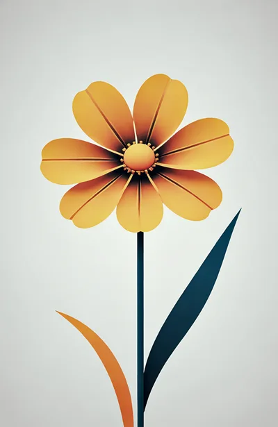 Minimalist 3D Rendered Yellow Flower Illustration