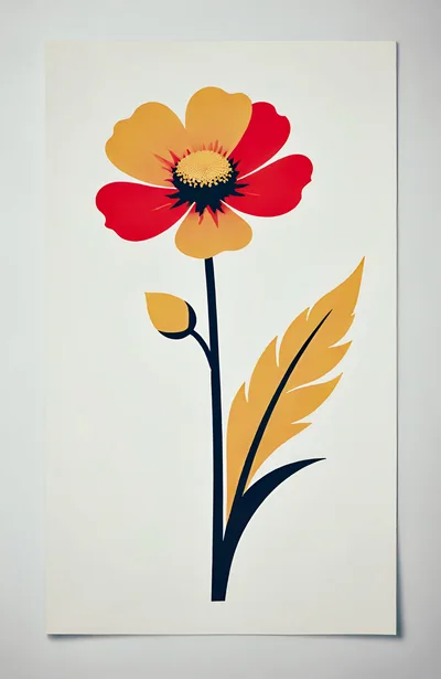 Minimalist Illustration Of A Stylized Yellow And Red Flower