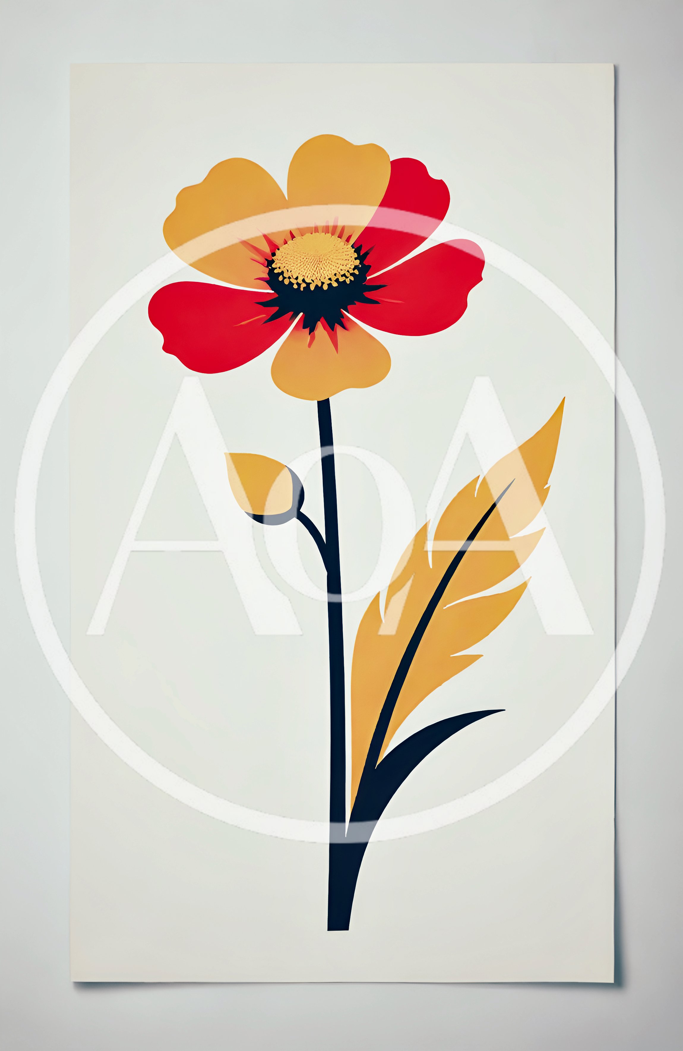 Minimalist Illustration Of A Stylized Yellow And Red Flower