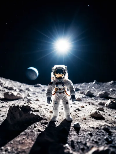 Astronaut Standing Alone On The Lunar Surface