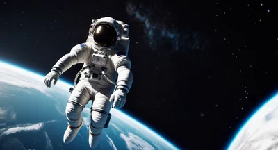 Astronaut Floating In Outer Space Above Earth