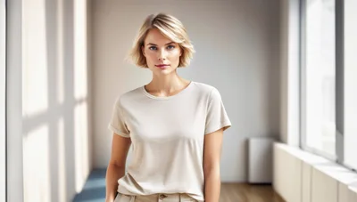 Portrait Of A Young Blonde Woman In Minimalist Interior
