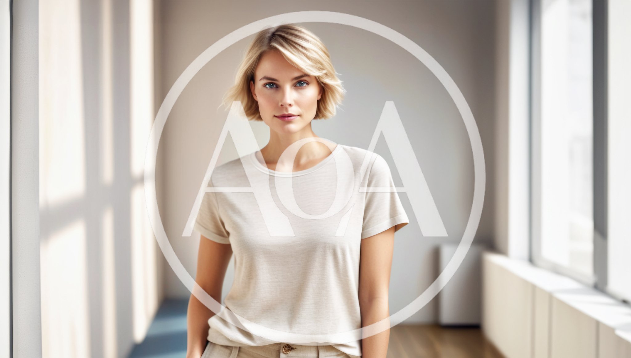 Portrait Of A Young Blonde Woman In Minimalist Interior