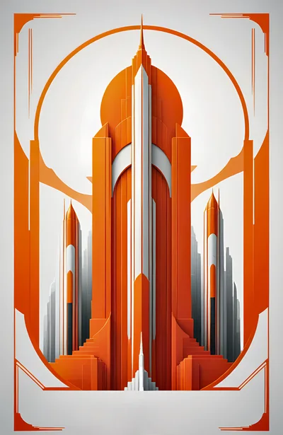 Art Deco Style Futuristic Skyscraper Illustration
