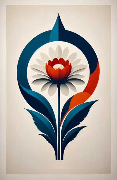 Minimalist Floral Illustration With Geometric Abstract Elements