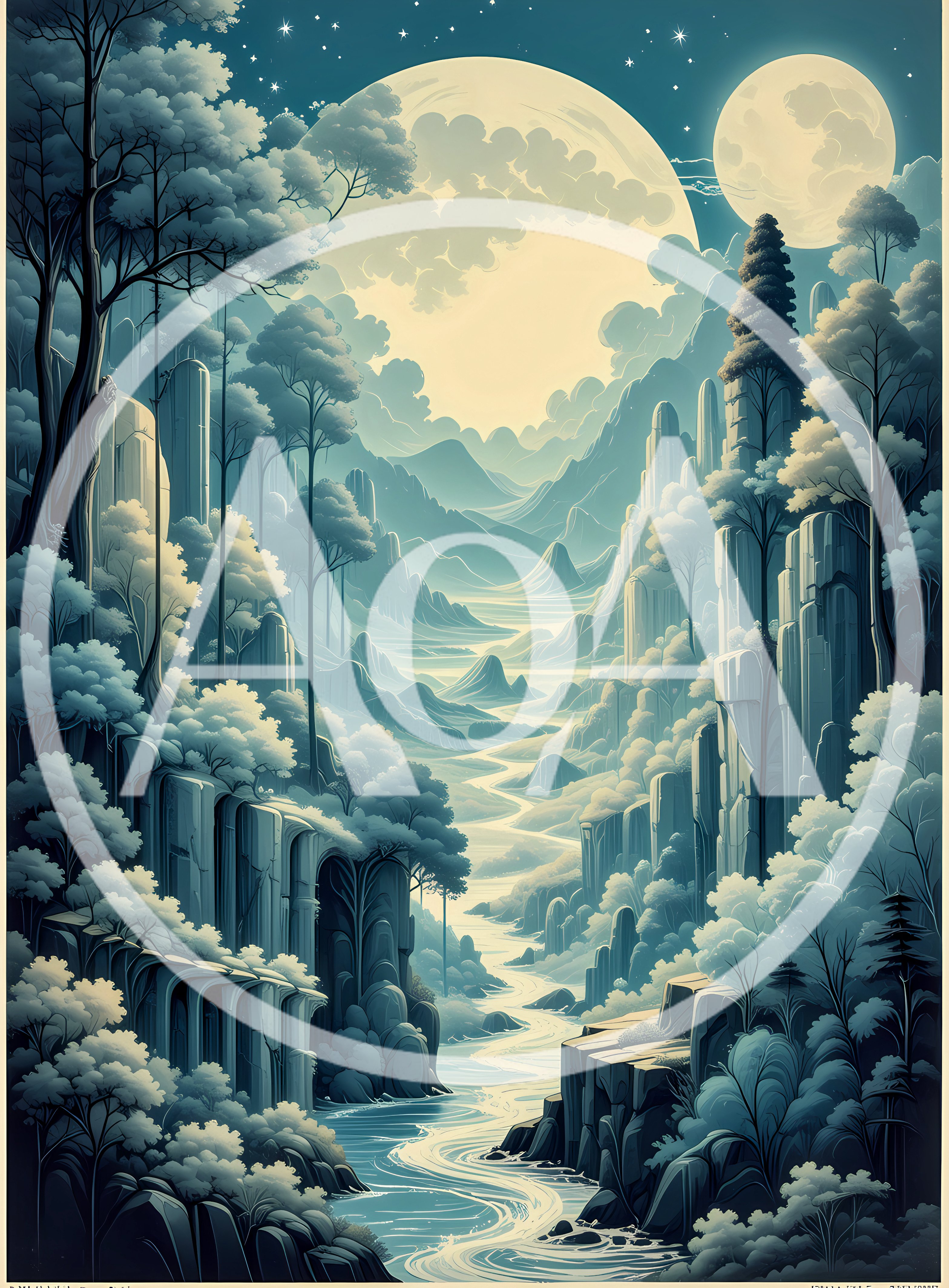 Surreal Fantasy Landscape With Twin Moons And River