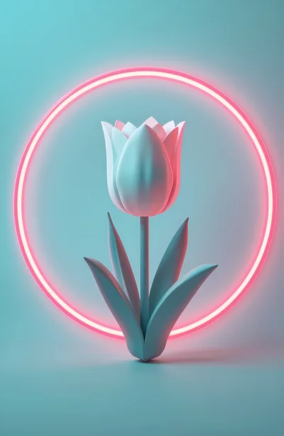 Minimalist 3D Tulip With Glowing Pink Neon Ring