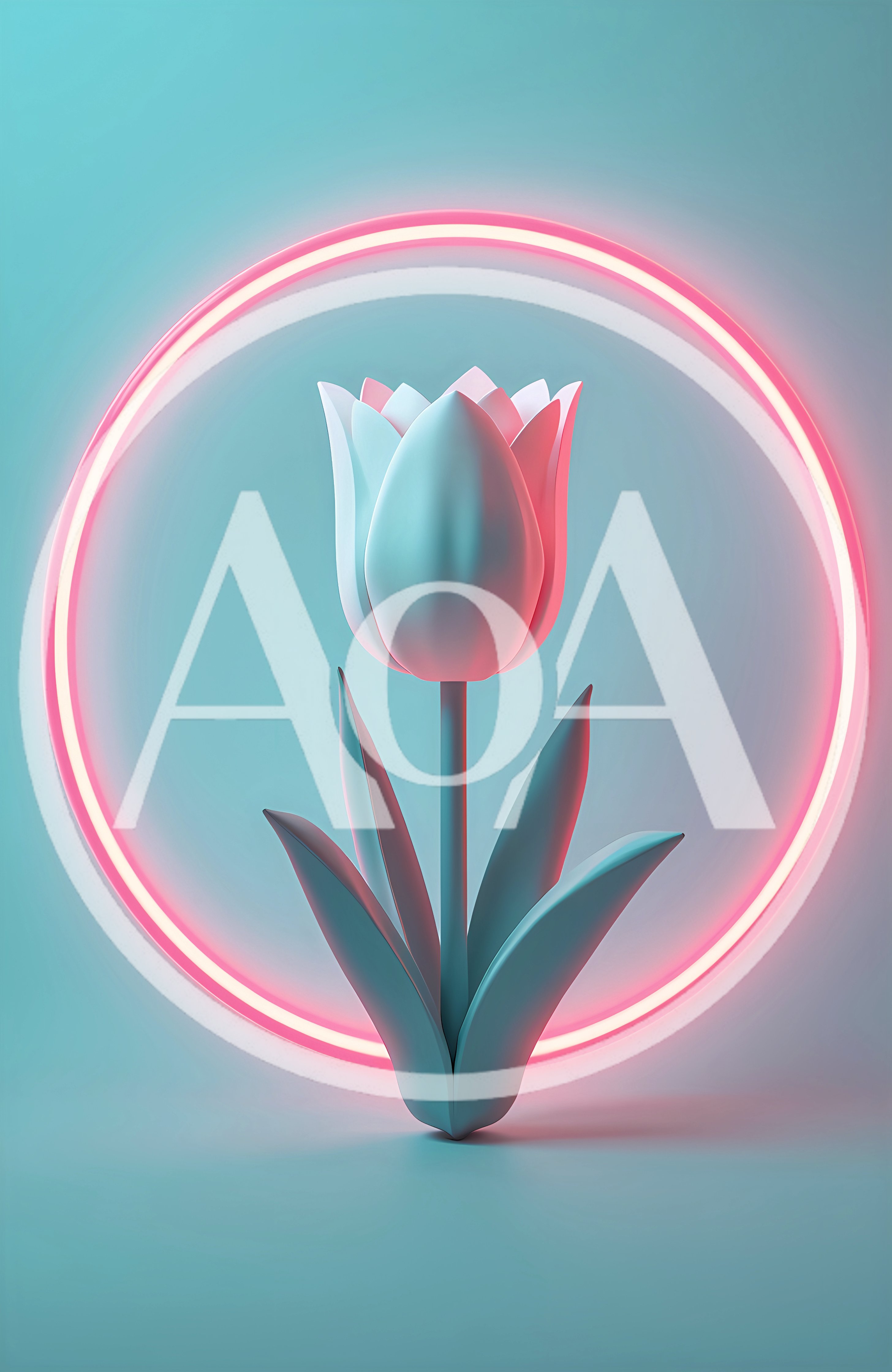 Minimalist 3D Tulip With Glowing Pink Neon Ring