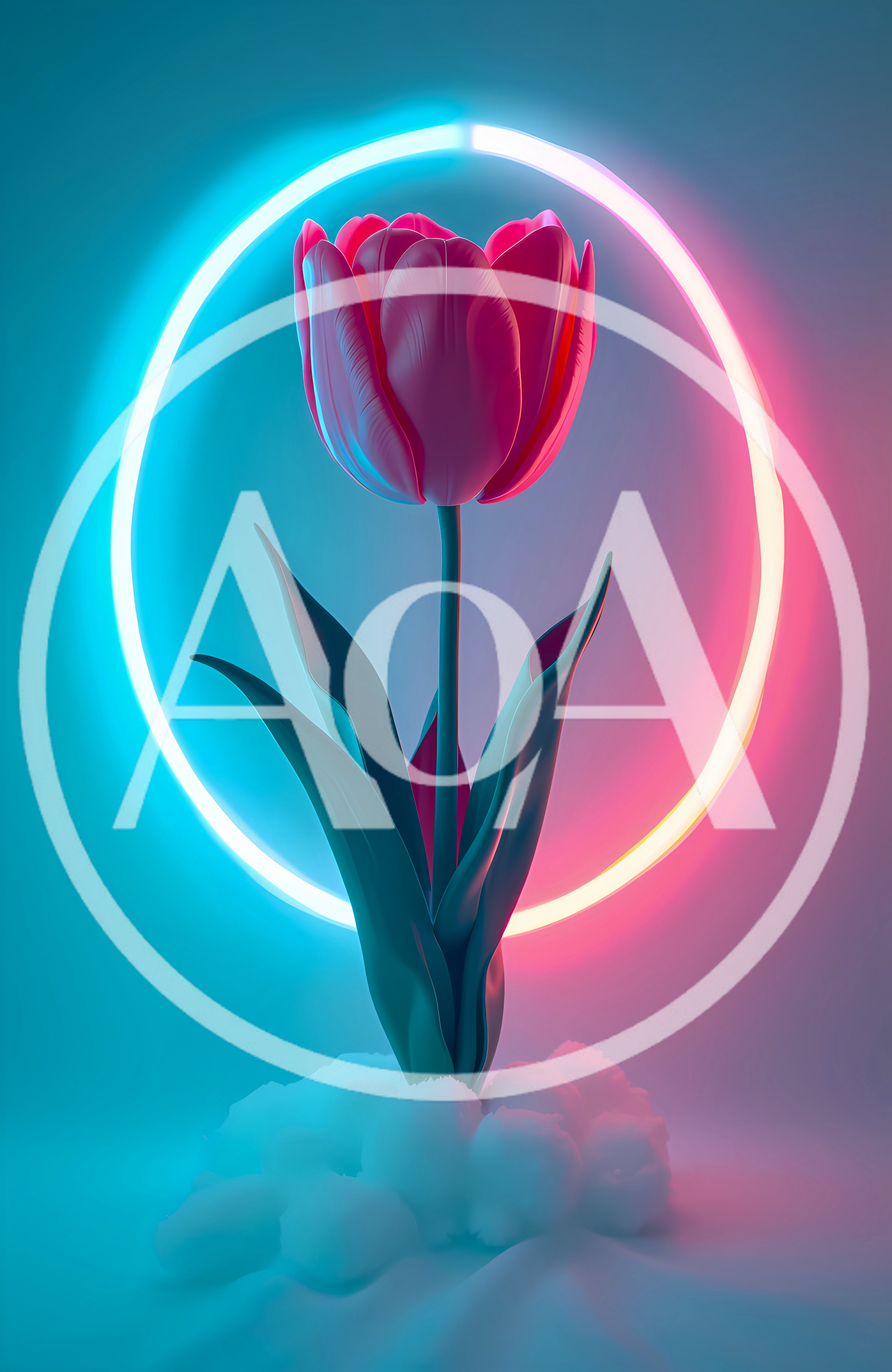 Single Pink Tulip With Neon Ring Light
