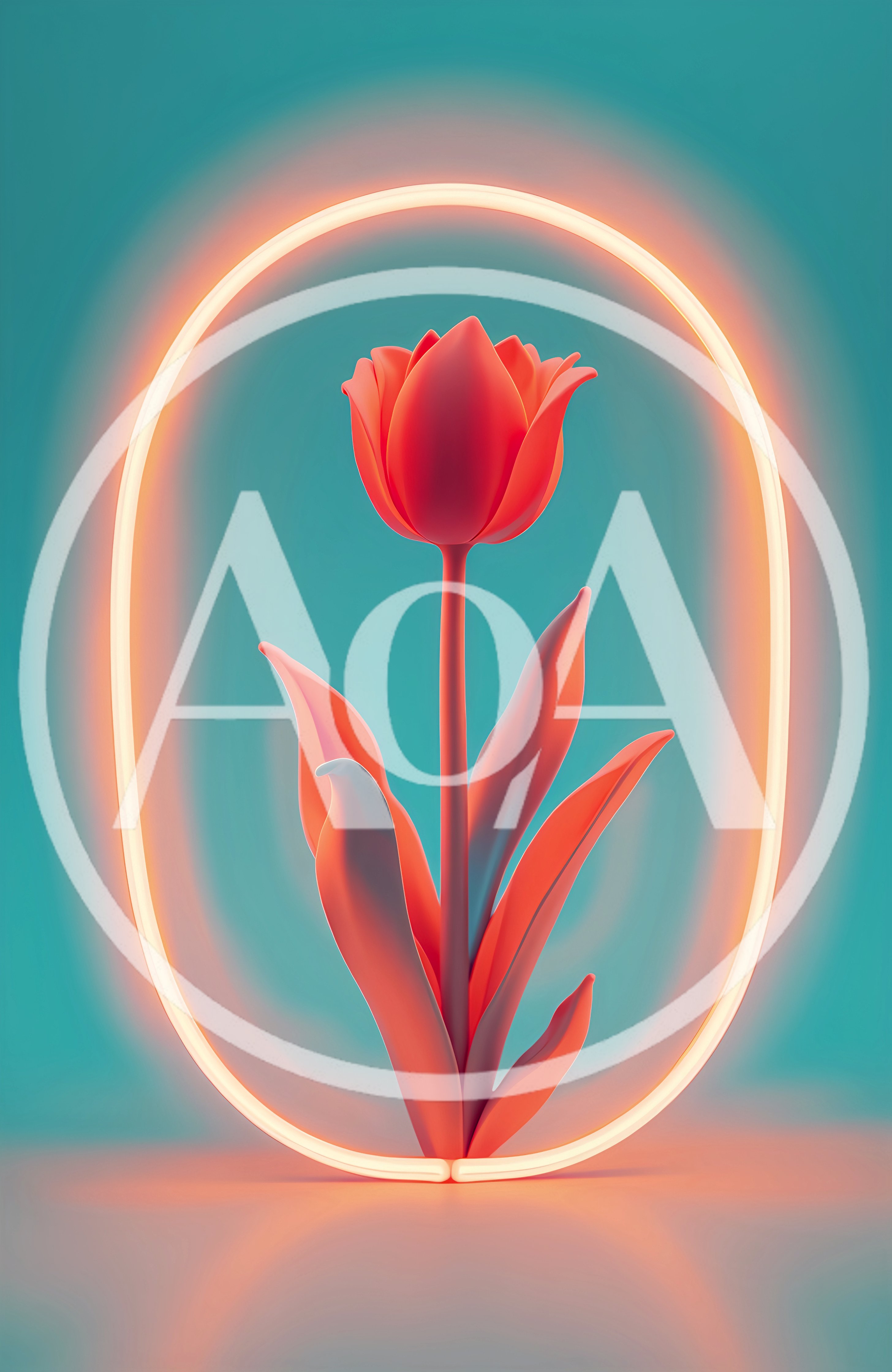 Red Tulip Inside Glowing Neon Oval Frame
