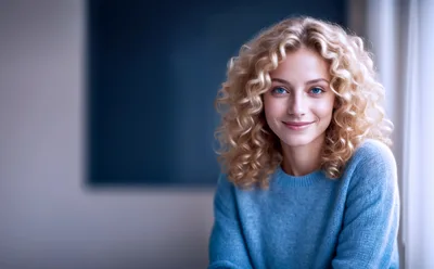 Portrait Of A Young Woman With Curly Blonde Hair