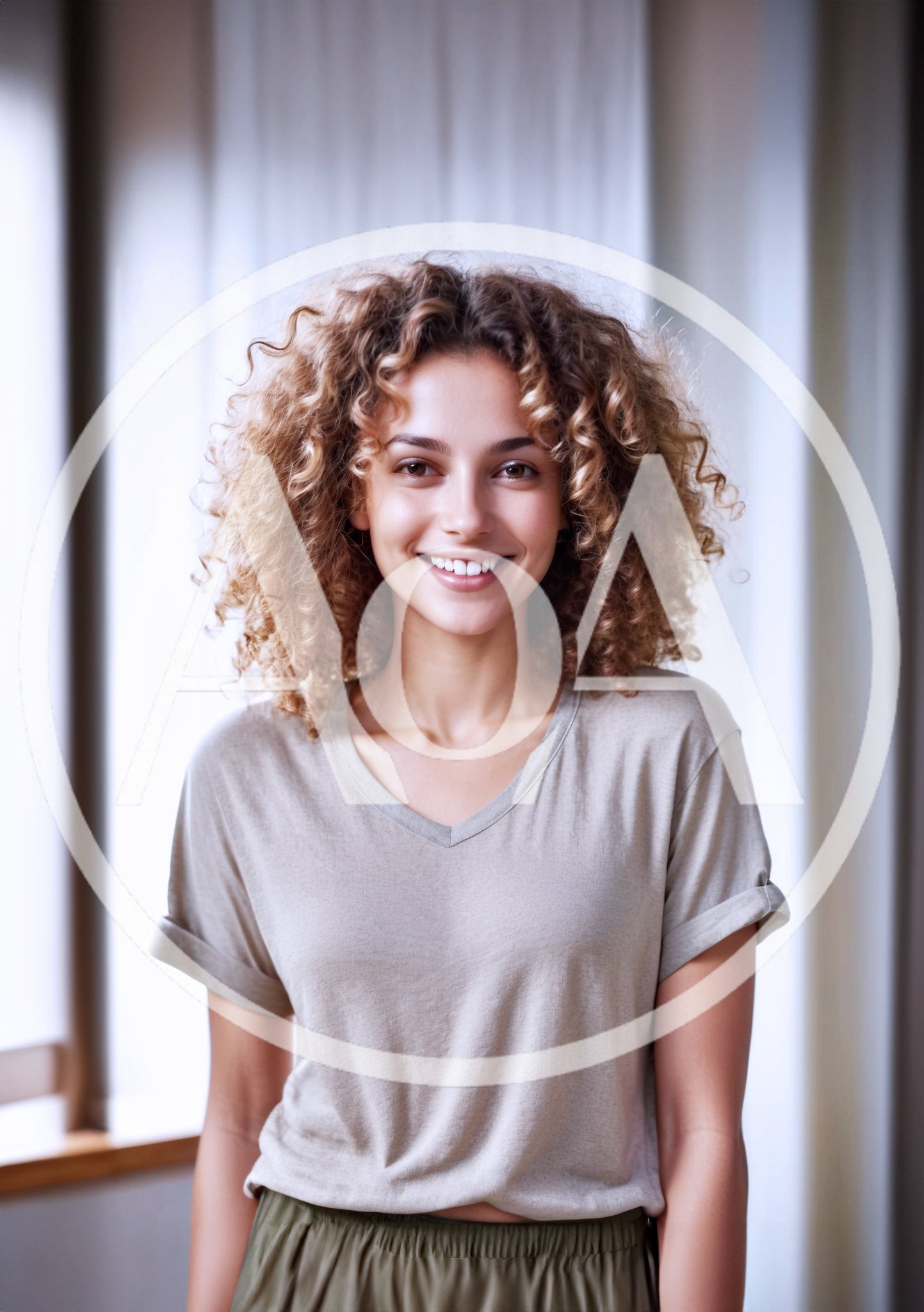 Portrait Of A Smiling Young Woman With Curly Hair