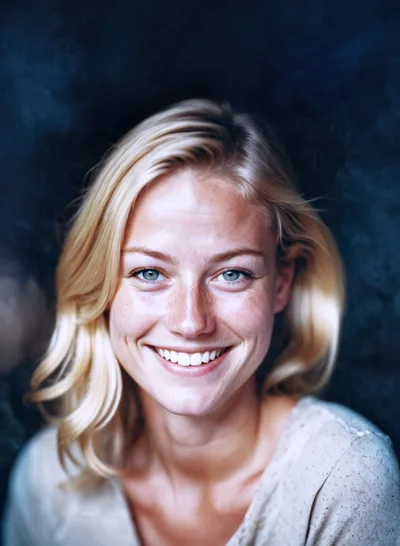 Portrait Of A Smiling Blonde Woman With Freckles