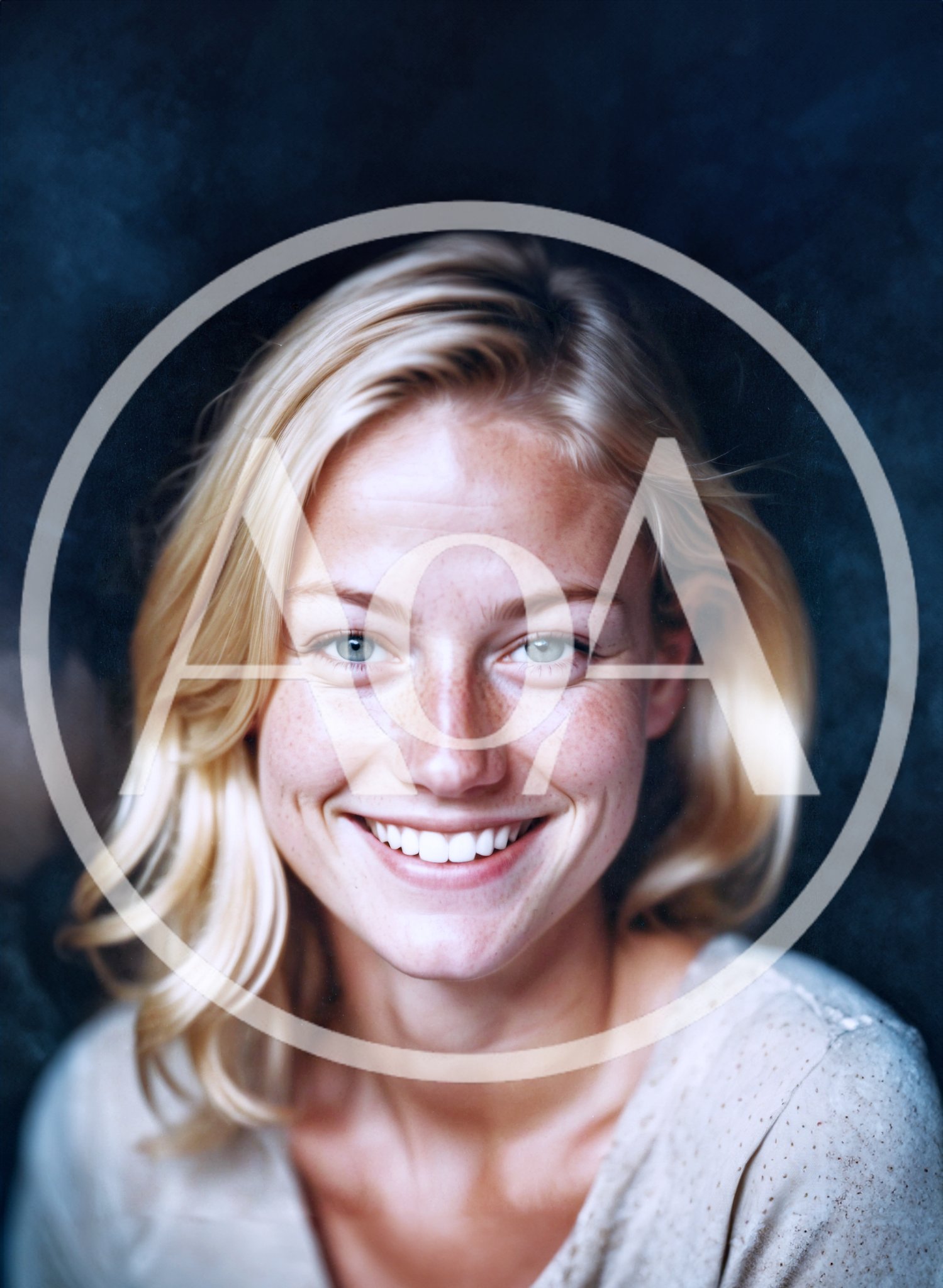 Portrait Of A Smiling Blonde Woman With Freckles