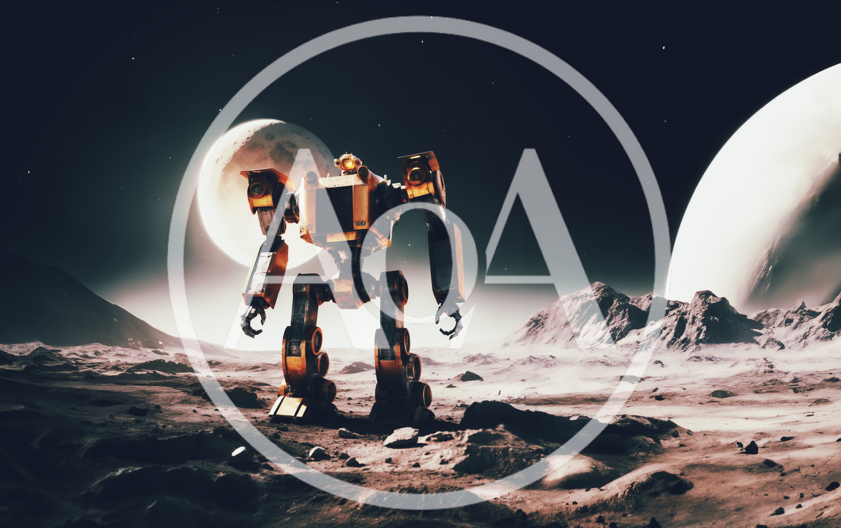 Giant Industrial Mech Standing On A Barren Alien Planet
