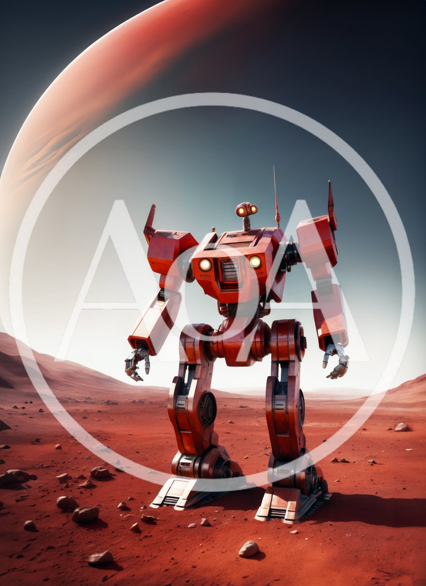 Red Robotic Mech Standing On A Martian Landscape