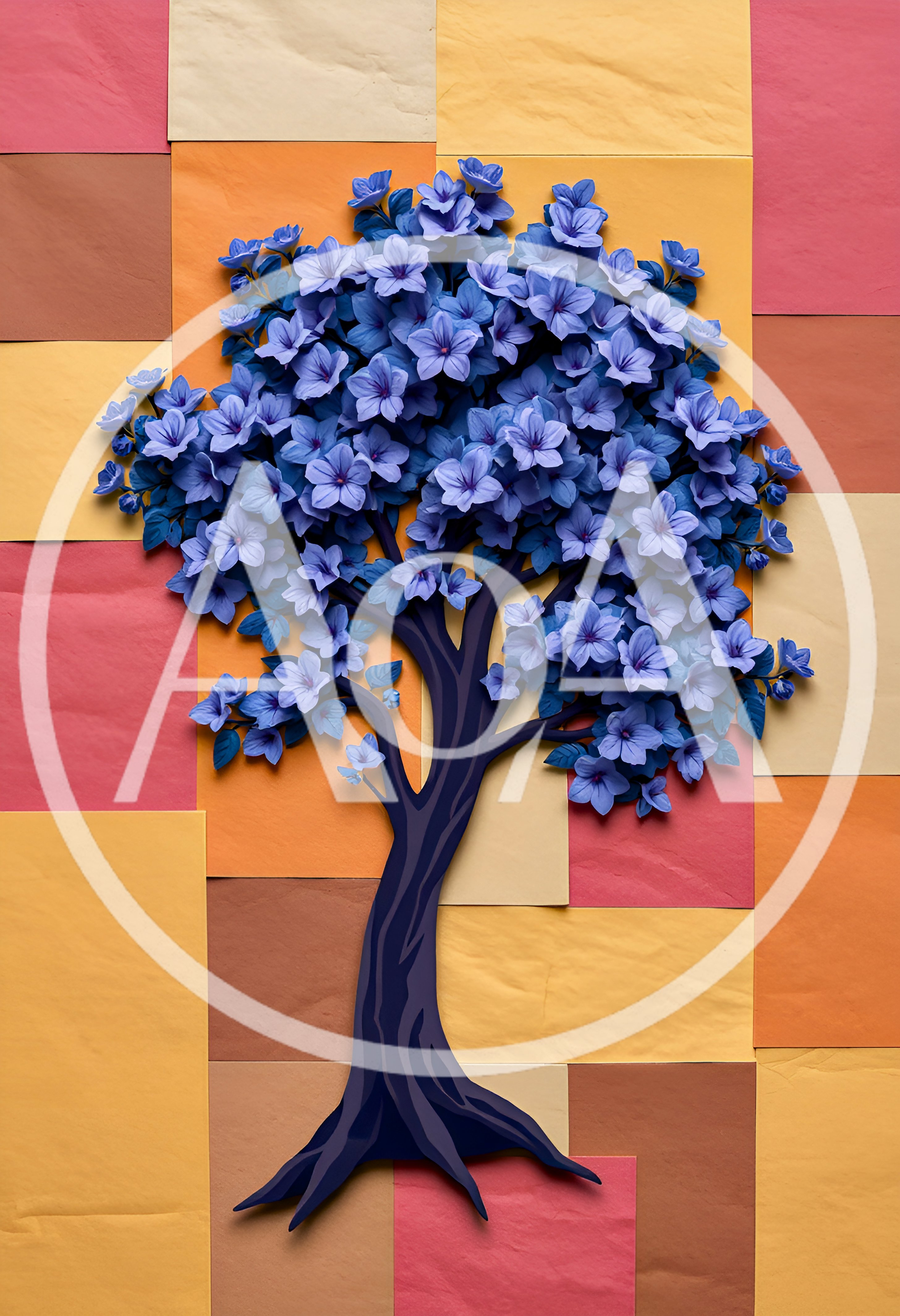 Paper Cutout Tree With Blue Flowers