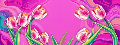 Pink Tulips On Abstract Swirling Marble Background