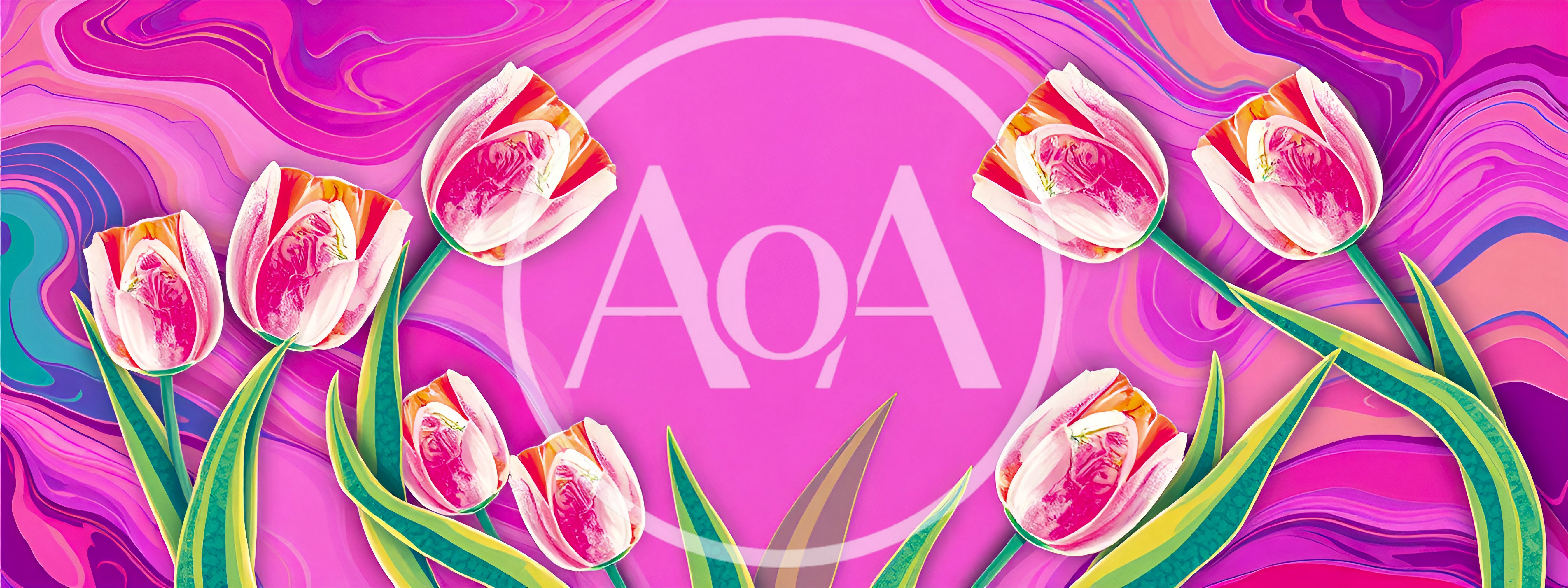 Pink Tulips On Abstract Swirling Marble Background