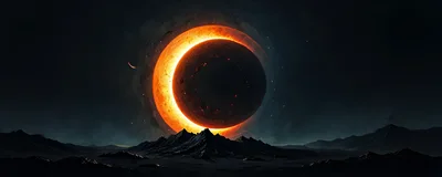 Solar Eclipse Over A Dark Alien Mountain Landscape