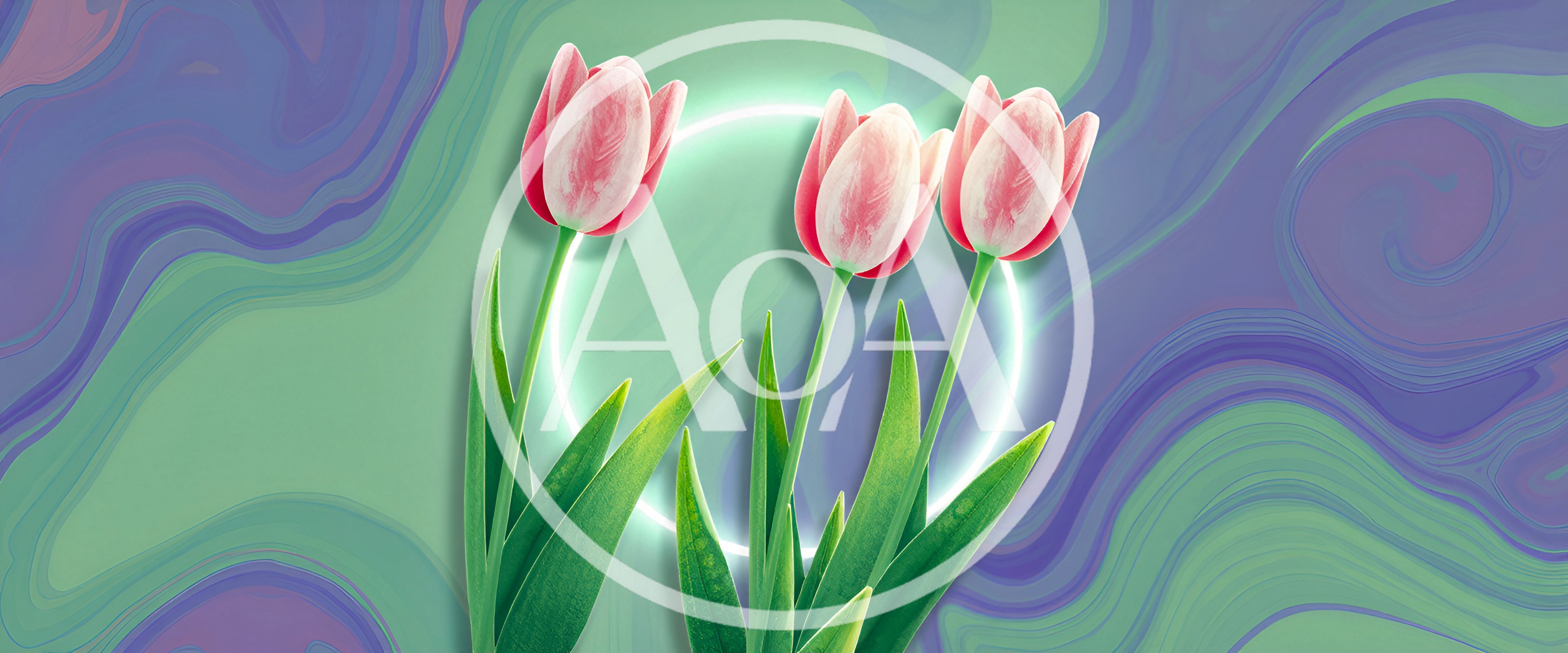 Three Pink Tulips Against A Swirling Abstract Background