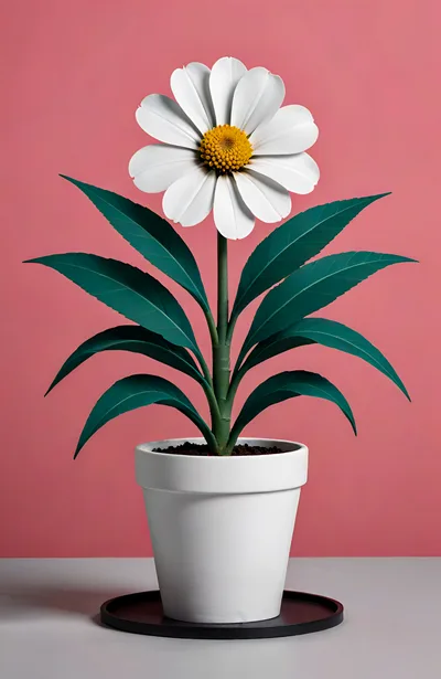 Single White Daisy Flower In A White Pot