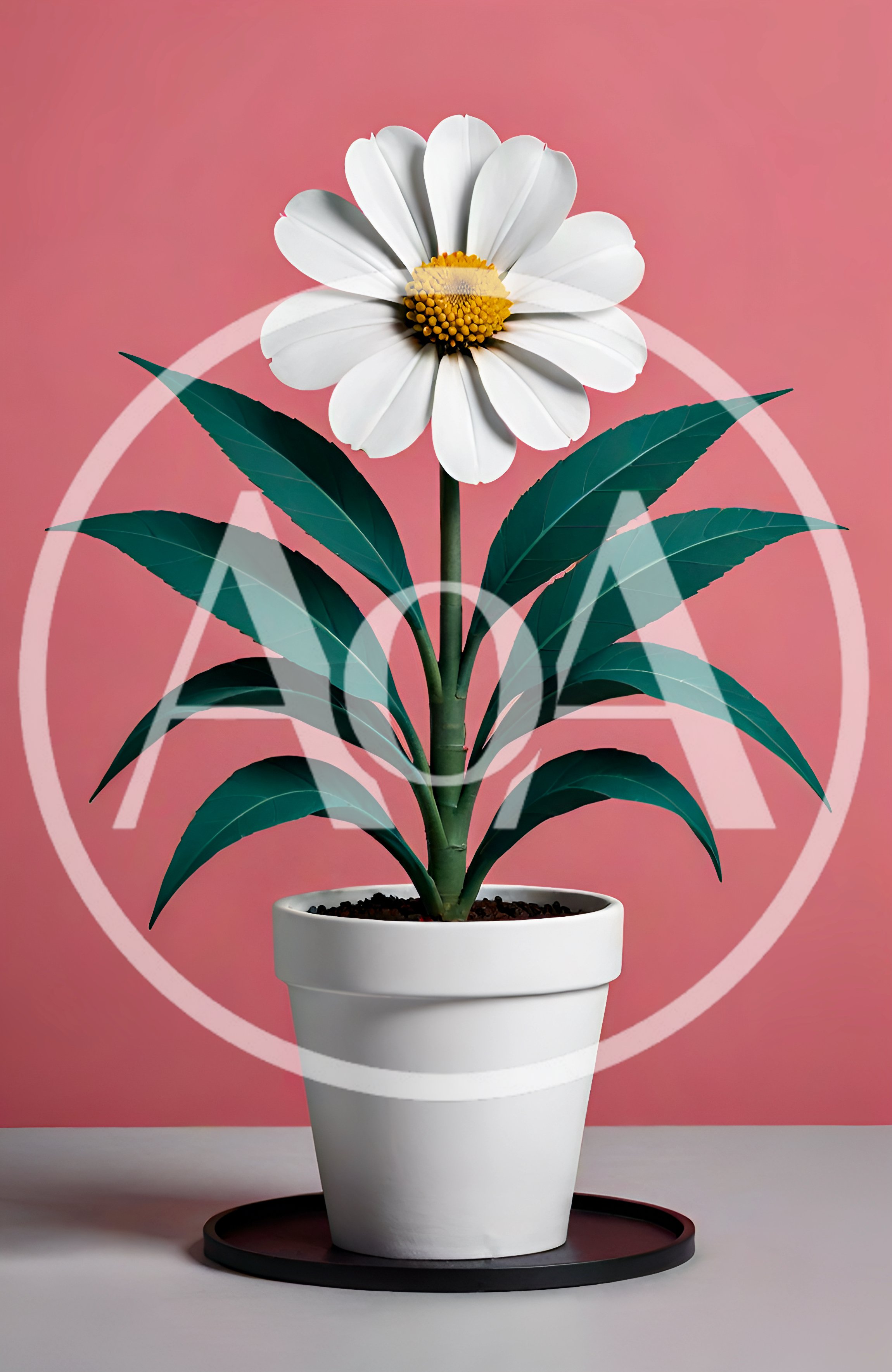 Single White Daisy Flower In A White Pot