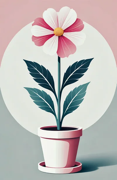 Minimalist Illustration of a Potted Flower